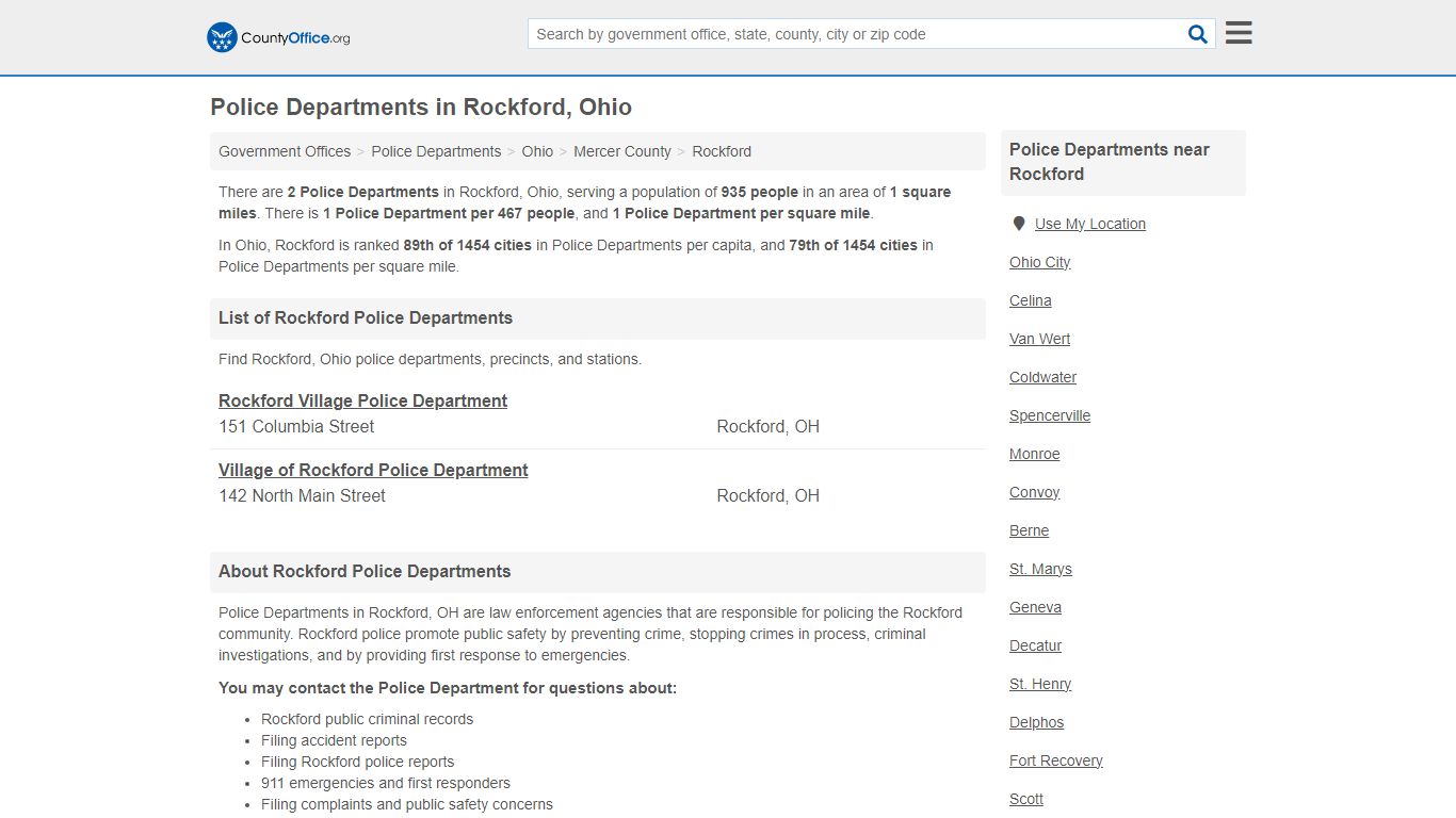 Police Departments - Rockford, OH (Arrest Records & Police Logs)